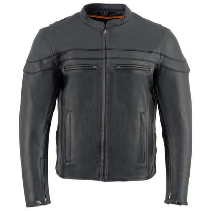 Men's Sporty Crossover Vented Black Motorcycle Leather Scooter Jacket