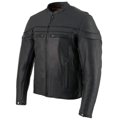 Men's Sporty Crossover Vented Black Motorcycle Leather Scooter Jacket