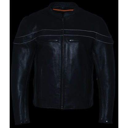 Men's Sporty Crossover Vented Black Motorcycle Leather Scooter Jacket