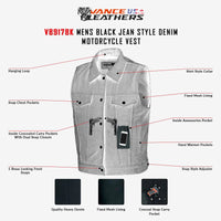 Men's Black Denim Vest with Collar