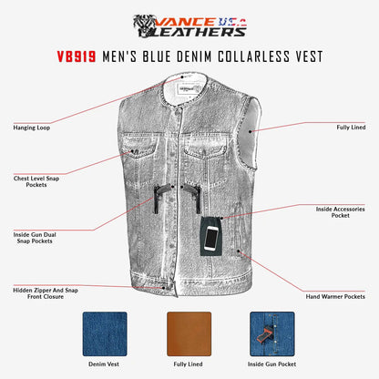Men's Blue Denim Collarless Vest