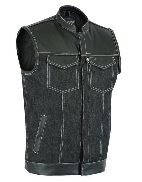 MEN’S LEATHER/DENIM COMBO VEST